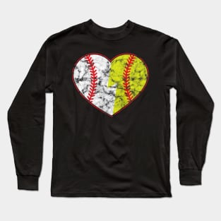 distressed Softball Baseball Heart designer Long Sleeve T-Shirt